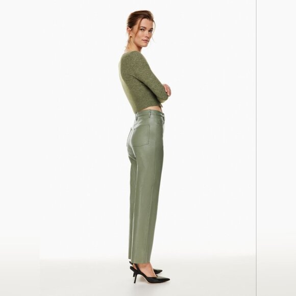 Aritzia Wilfred THE MELINA PANTS Python-embossed Vegan Leather Straight Leg Sage - Picture 2 of 9